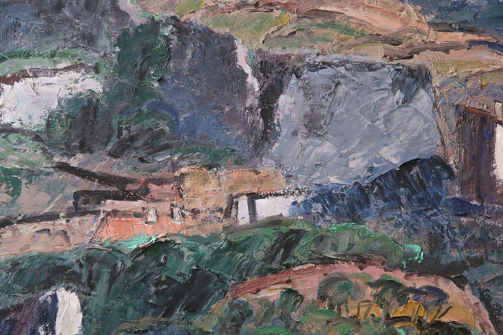 2001年 樋口善造作 岩城の町 油絵 100号程(油彩、額装)(R-047197)