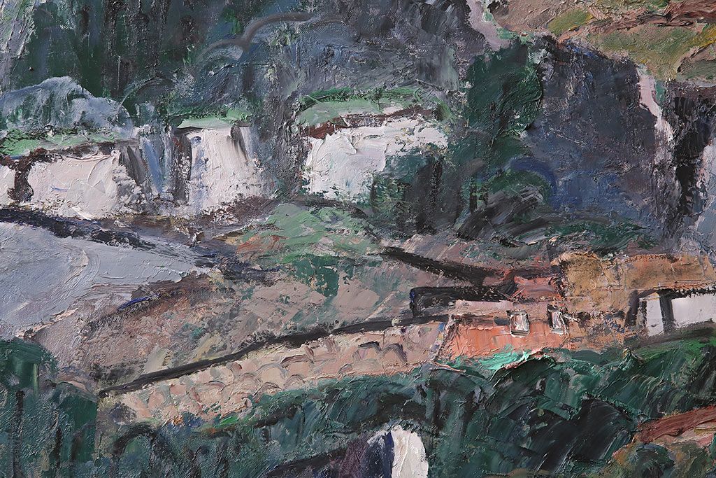 2001年 樋口善造作 岩城の町 油絵 100号程(油彩、額装)(R-047197)