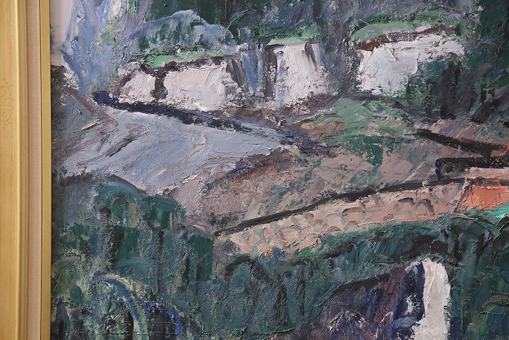 2001年 樋口善造作 岩城の町 油絵 100号程(油彩、額装)(R-047197)