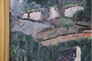 2001年 樋口善造作 岩城の町 油絵 100号程(油彩、額装)(R-047197)