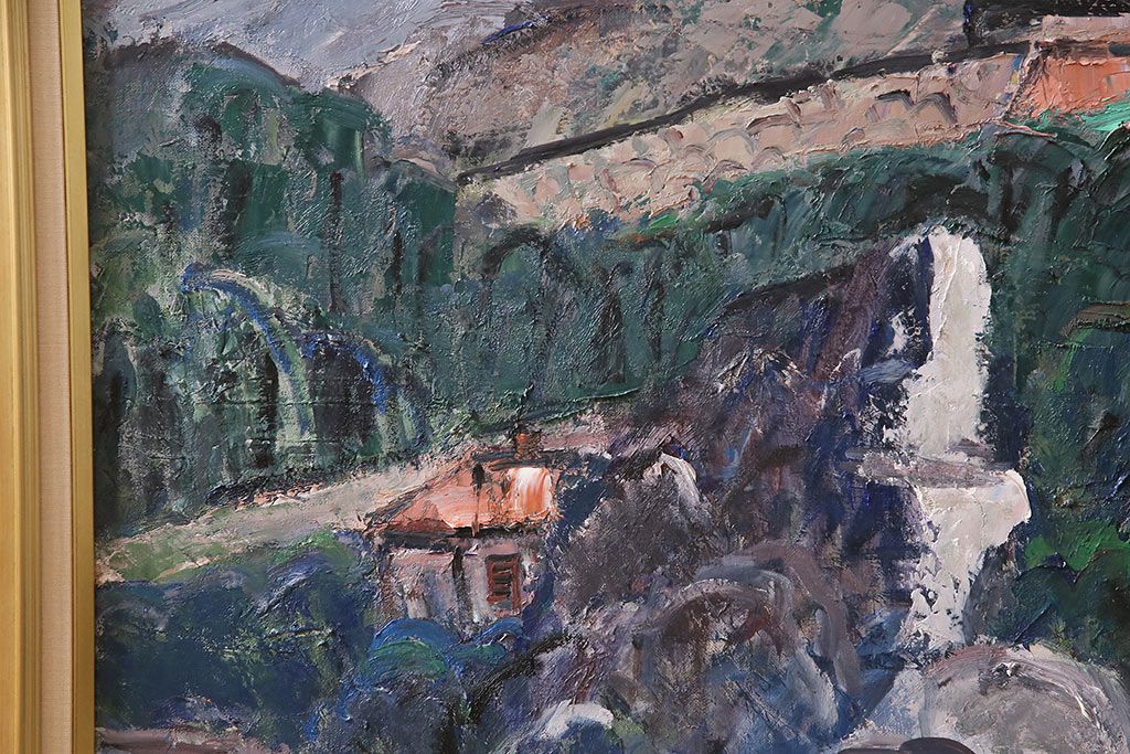 2001年 樋口善造作 岩城の町 油絵 100号程(油彩、額装)(R-047197)