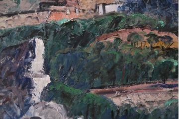 2001年 樋口善造作 岩城の町 油絵 100号程(油彩、額装)(R-047197)