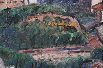 2001年 樋口善造作 岩城の町 油絵 100号程(油彩、額装)(R-047197)