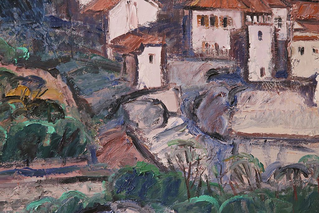 2001年 樋口善造作 岩城の町 油絵 100号程(油彩、額装)(R-047197)