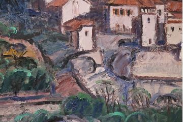 2001年 樋口善造作 岩城の町 油絵 100号程(油彩、額装)(R-047197)