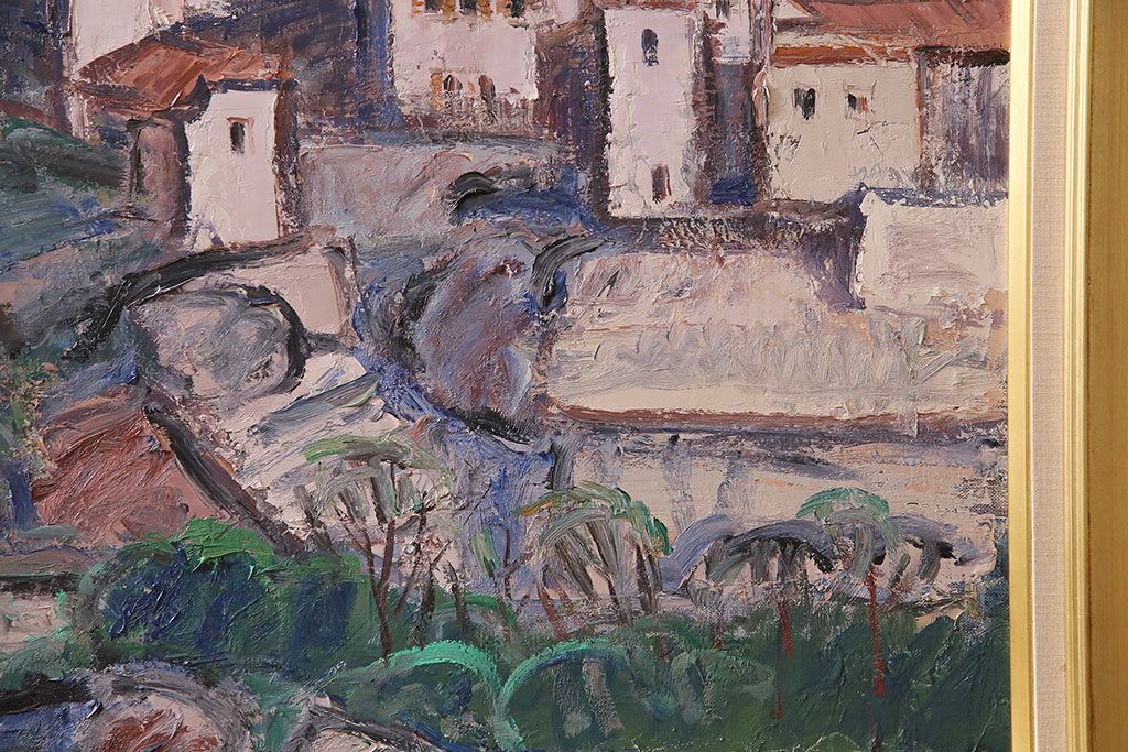 2001年 樋口善造作 岩城の町 油絵 100号程(油彩、額装)(R-047197)