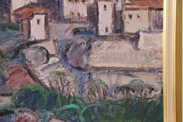 2001年 樋口善造作 岩城の町 油絵 100号程(油彩、額装)(R-047197)