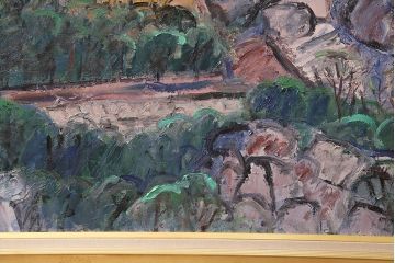 2001年 樋口善造作 岩城の町 油絵 100号程(油彩、額装)(R-047197)