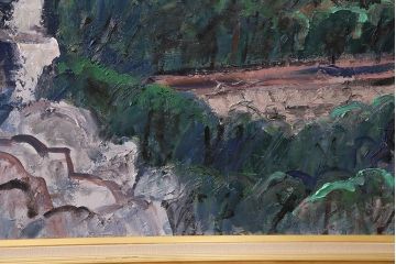 2001年 樋口善造作 岩城の町 油絵 100号程(油彩、額装)(R-047197)