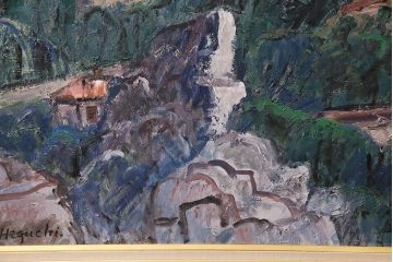 2001年 樋口善造作 岩城の町 油絵 100号程(油彩、額装)(R-047197)