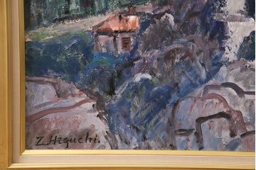 2001年 樋口善造作 岩城の町 油絵 100号程(油彩、額装)(R-047197)