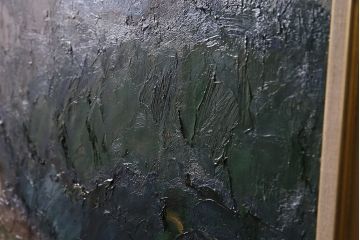 2001年 樋口善造作 岩城の町 油絵 100号程(油彩、額装)(R-047197)