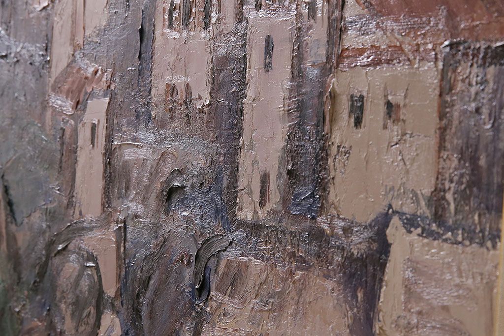 2001年 樋口善造作 岩城の町 油絵 100号程(油彩、額装)(R-047197)