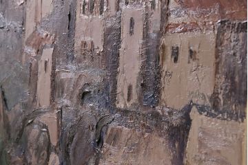 2001年 樋口善造作 岩城の町 油絵 100号程(油彩、額装)(R-047197)