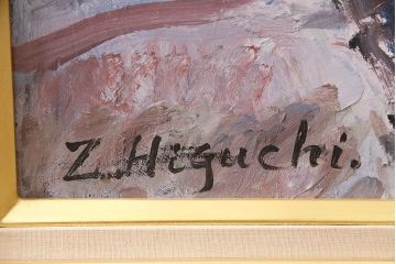 2001年 樋口善造作 岩城の町 油絵 100号程(油彩、額装)(R-047197)