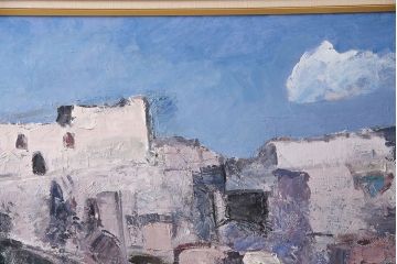 2001年　樋口善造作　岩城の町　油絵　100号程(油彩、額装)(R-047197)