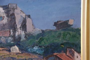 2001年　樋口善造作　岩城の町　油絵　100号程(油彩、額装)(R-047197)