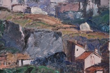 2001年　樋口善造作　岩城の町　油絵　100号程(油彩、額装)(R-047197)