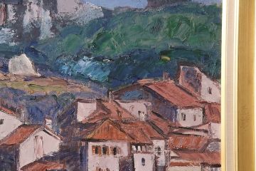 2001年　樋口善造作　岩城の町　油絵　100号程(油彩、額装)(R-047197)