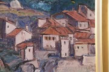 2001年　樋口善造作　岩城の町　油絵　100号程(油彩、額装)(R-047197)