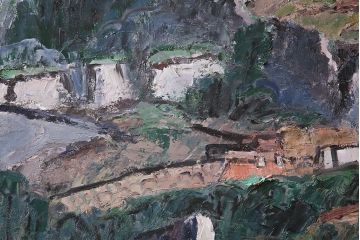 2001年　樋口善造作　岩城の町　油絵　100号程(油彩、額装)(R-047197)