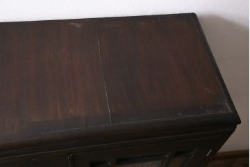 和製アンティーク　大正ロマン薫る結霜ガラスがおしゃれな本箱(ブックケース、収納棚、戸棚)(R-047198)