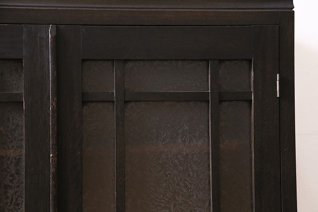 和製アンティーク　大正ロマン薫る結霜ガラスがおしゃれな本箱(ブックケース、収納棚、戸棚)(R-047198)