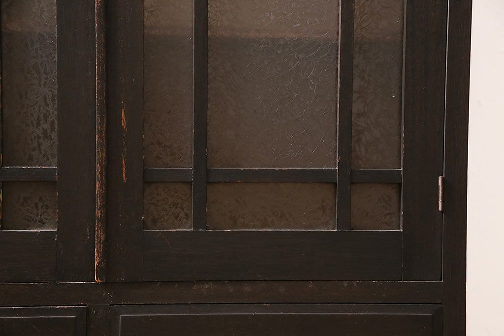 和製アンティーク　大正ロマン薫る結霜ガラスがおしゃれな本箱(ブックケース、収納棚、戸棚)(R-047198)