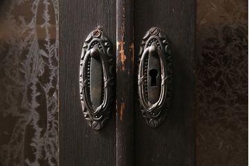 和製アンティーク　大正ロマン薫る結霜ガラスがおしゃれな本箱(ブックケース、収納棚、戸棚)(R-047198)