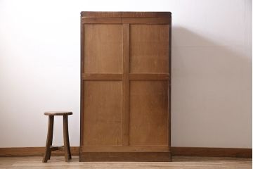 和製アンティーク　大正ロマン薫る結霜ガラスがおしゃれな本箱(ブックケース、収納棚、戸棚)(R-047198)