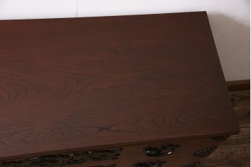 中古　伝統工芸　岩谷堂箪笥　天板リメイク・極厚手栗無垢材　ダイナミックな木目と豪華な金具が魅力の衣装タンス(和タンス、引き出し、チェスト、テレビ台)(R-047199)
