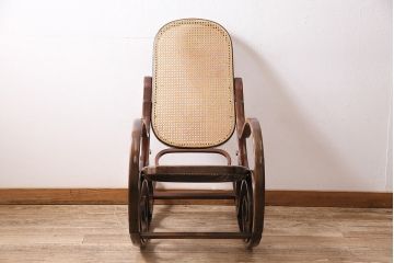 ヴィンテージ　オールドマルニ　maruni(マルニ木工)　絶版品　希少!曲木の脚がお洒落なロッキングチェア(アームチェア、揺り椅子、ビンテージ)(R-047203)