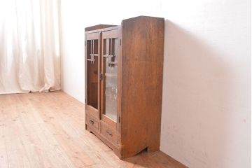 和製アンティーク　大正ロマンな雰囲気が魅力的!象嵌があしらわれた栓材製の戸棚(収納棚、キャビネット)(R-047208)