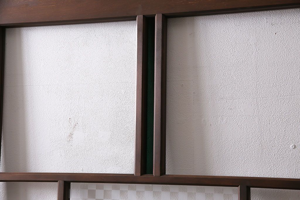 新古品　アンティーク建具　当店オリジナルガラス・市松模様　色ガラス・緑　空間のアクセントになるお洒落なガラス戸1枚(引き戸、建具)(R-047255)
