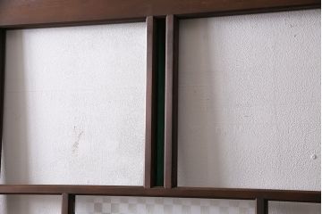 新古品　アンティーク建具　当店オリジナルガラス・市松模様　色ガラス・緑　空間のアクセントになるお洒落なガラス戸1枚(引き戸、建具)(R-047255)
