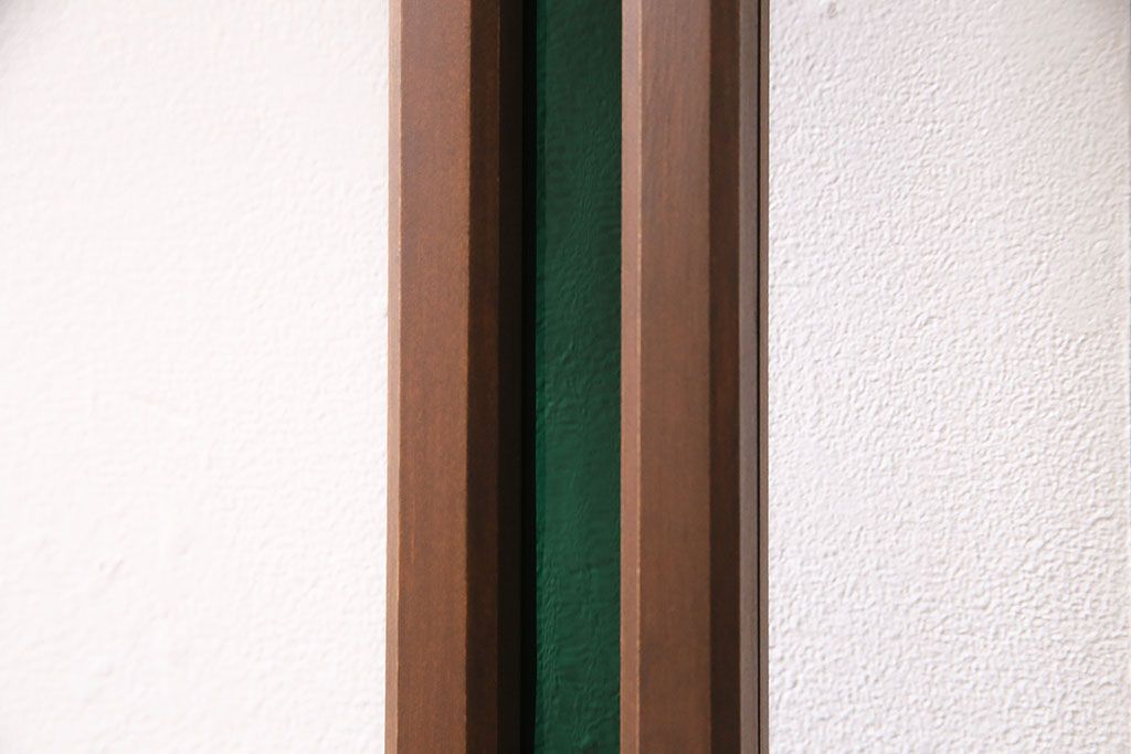 新古品　アンティーク建具　当店オリジナルガラス・市松模様　色ガラス・緑　空間のアクセントになるお洒落なガラス戸1枚(引き戸、建具)(R-047255)