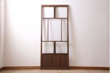 新古品　アンティーク建具　当店オリジナルガラス・市松模様　色ガラス・緑　空間のアクセントになるお洒落なガラス戸1枚(引き戸、建具)(R-047255)