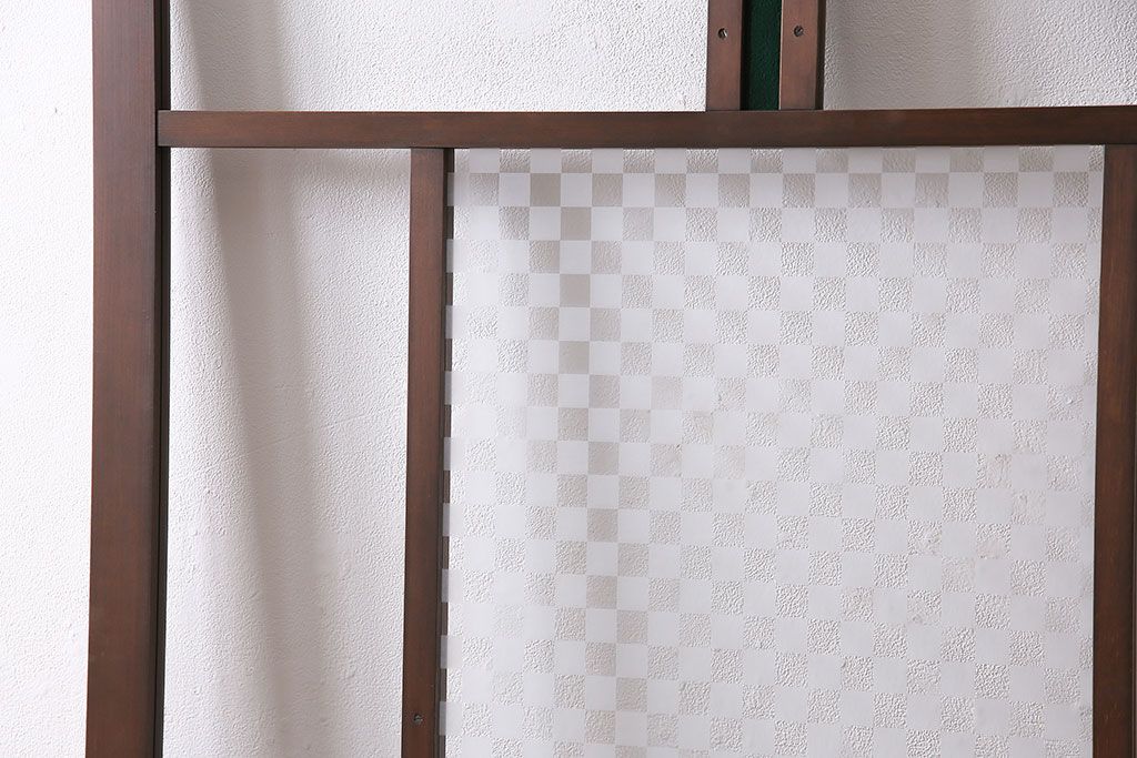 新古品　アンティーク建具　当店オリジナルガラス・市松模様　色ガラス・緑　空間のアクセントになるお洒落なガラス戸1枚(引き戸、建具)(R-047255)