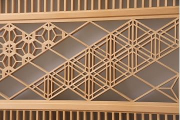 昭和レトロ　上質な和の空間づくりが叶う、3種類の組子入りの欄間(明り取り、建具)(R-047261)