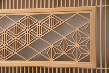 昭和レトロ　上質な和の空間づくりが叶う、3種類の組子入りの欄間(明り取り、建具)(R-047261)