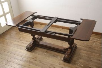 イギリスアンティーク　オーク材　バルボスレッグが存在感を高める大振りのドローリーフテーブル(エクステンションテーブル、ダイニングテーブル)(R-047265)