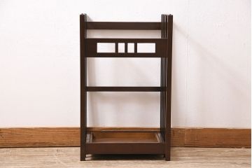 和製アンティーク　玄関をお洒落に飾る、モダンデザインの総桑材製傘立て(カサ立て、スタンド)(R-047272)