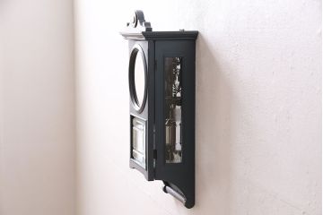 アンティーク時計　戦前　精工舎(セイコー、SEIKOSHA)　当店でネイビーのペイントを施した、筋ガラスがお洒落な掛時計(掛け時計、古時計)(R-047279)