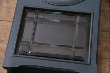 アンティーク時計　戦前　精工舎(セイコー、SEIKOSHA)　当店でネイビーのペイントを施した、筋ガラスがお洒落な掛時計(掛け時計、古時計)(R-047279)
