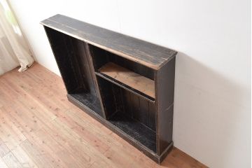 和製アンティーク　昭和中期　ダークトーンの木色と使い込まれた風合いが味わい深いオープンラック(収納棚、ウッドシェルフ、飾り棚、本棚)(R-047292)