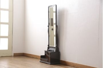 和製アンティーク　時代物!カリン材の鳥眼杢や漆塗りなど凝ったつくりが魅力的な、工芸家具の鏡台(鏡、ドレッサー、花梨材)(R-047295)