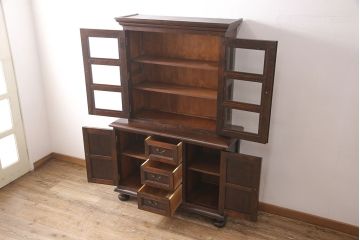 松本民芸家具・310型食器棚　希少なヴィンテージ品!深みを増した色合いが美しい食器棚(収納棚、キャビネット、ビンテージ)(R-047325)