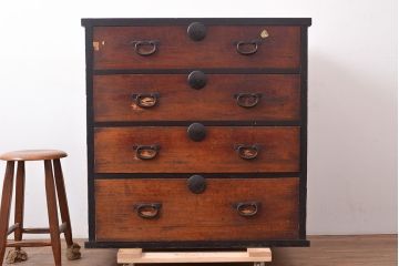 和製アンティーク　ヒノキ材の味わいがたっぷりと感じられる和タンス(引き出し、チェスト)(R-047326)