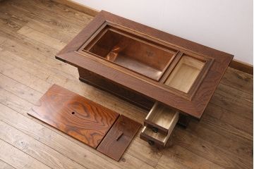 中古　民芸家具　美しい杢目の流れが堪能できる木製長火鉢(関西火鉢、囲炉裏、座卓)(R-047328)