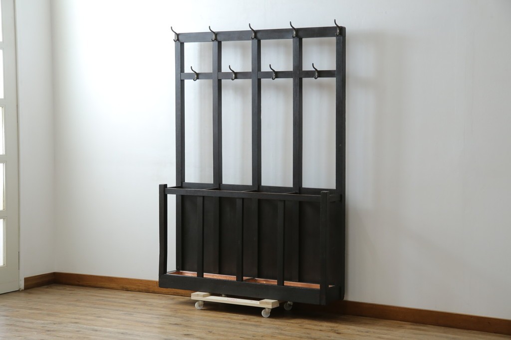 和製アンティーク　昭和初期　玄関の整理整頓や身支度に便利な傘立て&コートハンガー　(R-047329)